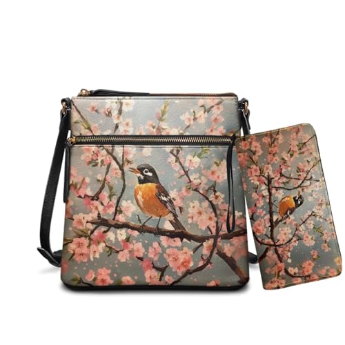 Satchel Purse and Wallet Set for Women Waterproof Leather Shoulder Bag Zipper Wallet Crossbody Purse for Daily Use