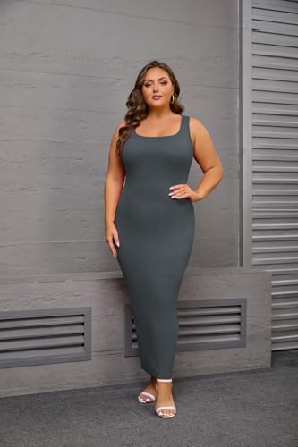 Image of YeGine Women Plus Size Sleeveless Bodycon Maxi Dresses Sexy Slim Tank Dresses