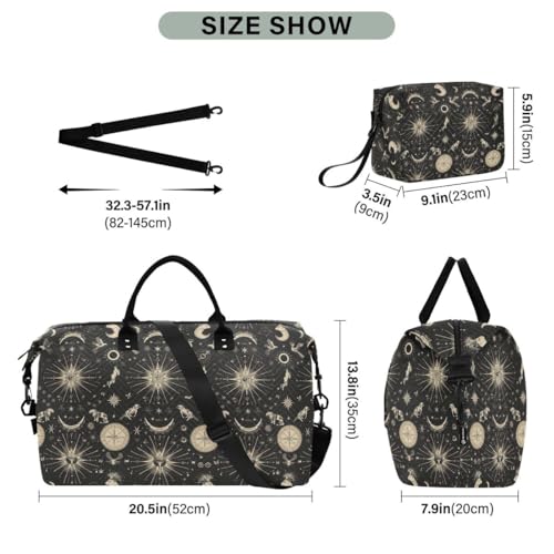 Zodiac Sign Planet Compass Travel Duffle Bag Gym Bag Weekender Bags with Toiletry Bag Travel Trip Tote Bag3