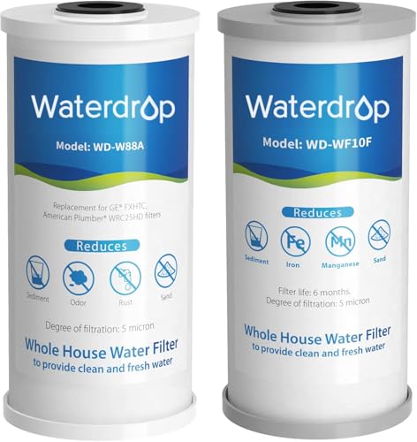 Waterdrop Whole House Water Filter, Carbon Filter, Reduce Iron & Manganese Filter Cartridge, Replacement for GE GXWH40L, FXHTC, Ispring, Culligan® RFC-BBSA, Whirlpool®, Any 10' x 4.5' System, 5 Micron