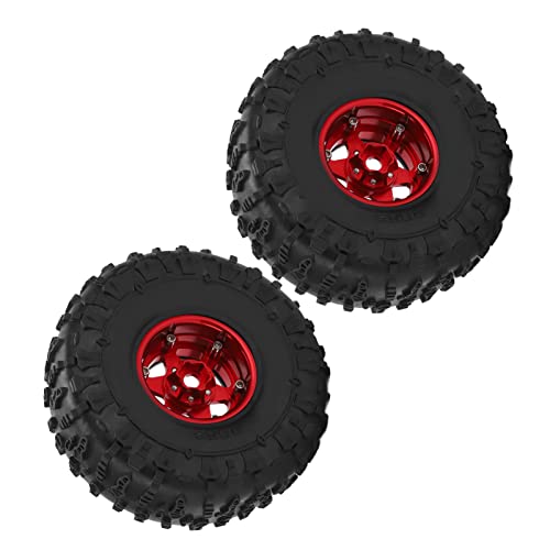 Dilwe 2 St&uuml;ck 1,9-Zoll-RC-Crawler-Reifen-Set, 120 Mm, Alu, Nabe und Felge, Metallfelgen und Gummireifen-Set Modellautozubeh&ouml;r f&uuml;r SCX10 D90 1/10 RC-Crawler-Auto, Spielzeug und (R&ouml;tlich Schwarz)