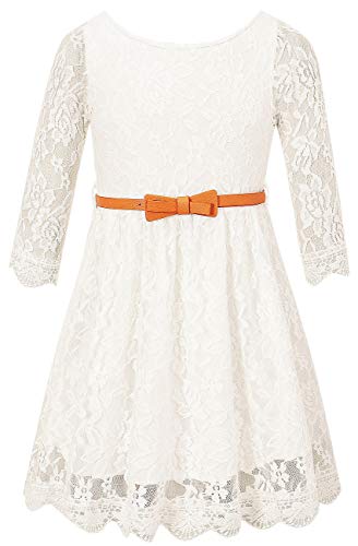 Girls Lace Flower Dress Casual Floral A-Line Party Dress, Beige, 4T-5T (4-5 Years)=Tag 120