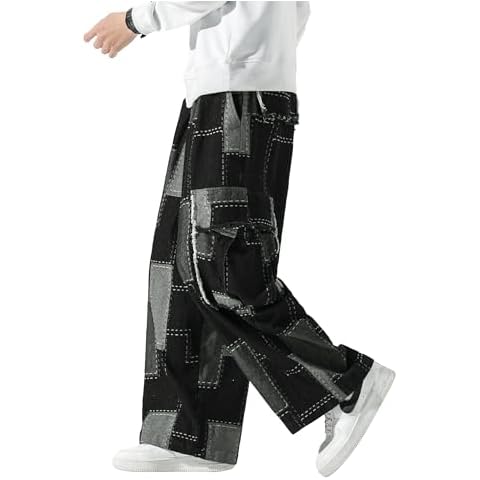 DOSLAVIDA Baggy Jeans for Men Wide Leg Hip Hop Jean Stylish Loose Fit Denim Pants Casual Streetwear Skateboard Pants Cover