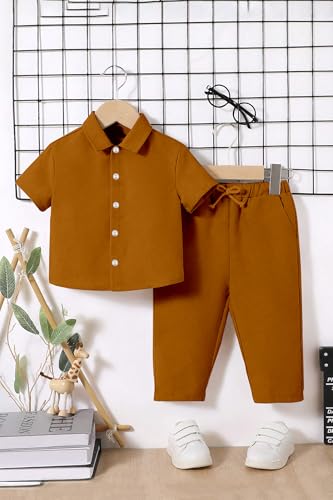 Image of Fashion Dream Boy's Cotton Blend Solid Co-ord Set|Clothing Set|Combo Set|Casual Wear|Coordinate Outfit for Boys|Shirt pant Set|Two-Piece Set