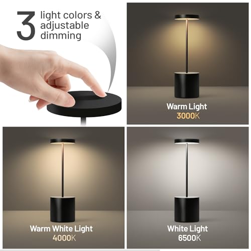 P-Maggia YEGER2024 Pack Of 2 Cordless Table Lamps, 3 Color Stepless Dimming, 5000Mah Rechargeable Battery Operated Lamp, Outdoor Cordless Lamp thumb #5
