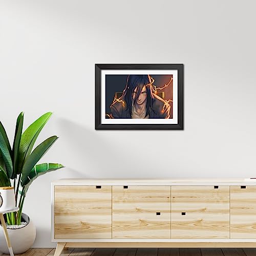 Image of TenorArts Eren Yeager Poster Attack on Titan Anime Laminated Photo Frame Painting with Matt Finish Black Textures (12inches x 9inches)