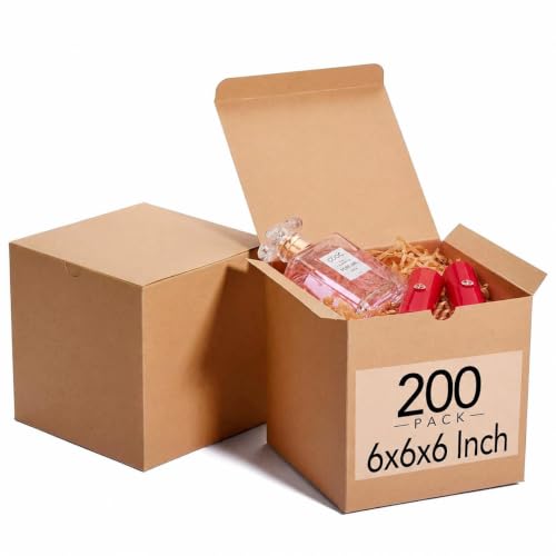 MESHA 6x6x6 Inch Brown Gift Box 200 Pack Kraft Gift Boxes with Lids Bulk