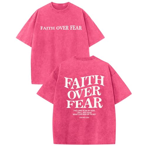 Image of Christian Faith Over Fear Shirt for Men Jesus Religious Shirts Oversized Graphic Tees Acid Wash God T-Shirt