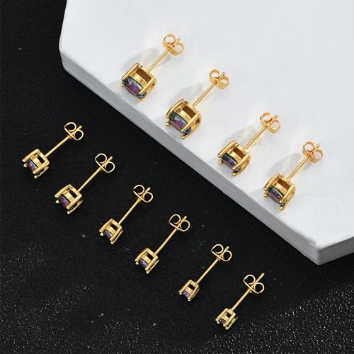 Image of 5 Pairs 14K Gold Plated Stud Earrings for Women, Hypoallergenic Earring Sets for Multiple Piercing, Premium Cubic Zirconia Studs Earrings for Women