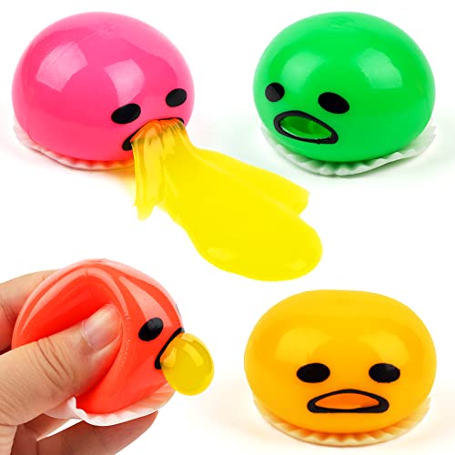 Pipihome 4Pcs Puking Ball Stress Ball for Kids Funny Fidget Toys Squeeze Toys Vomiting Egg Yolk Stress Balls Mochi Squishy Toy Stress Anxiety Relief Egg Sensory Toys for Adults