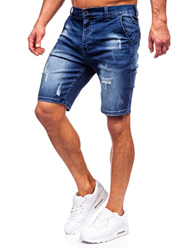 BOLF Uomo Pantaloni Corti Jeans Denim Strappati Bermuda Shorts Estivi Regular Fit Casual Style MP0036BS Blu Scuro S [7G7]