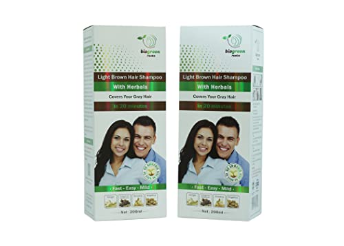 Biogreen Roots Shampoo 200ml+200ml - Light Brown Hair color Shampoo with herbals for Men and Women - Clinically Tested Light brown hair Color Shampoo for All Hair Types -with Herbals Ingredients Hair Shampoo - 400ml