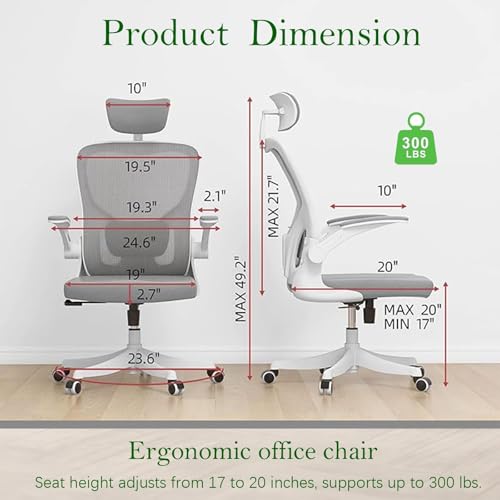 Image of Ergonomic Office Chair, High-Back Mesh Computer Desk Chair with Adjustable Height, Lumbar Support, Flip-Up Armrests,headrest，and Swivel Rolling Design for Home and Office Use
