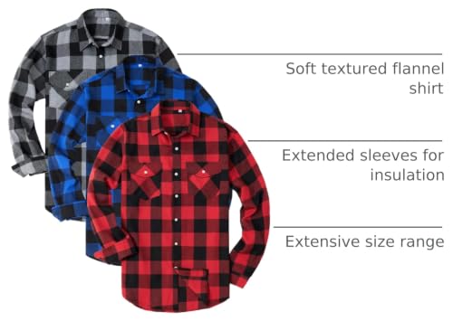 Image of Kinglaman 3 Pack Men's Long Sleeve Plaid Flannel Casual Button Down Shirts