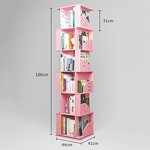 Zqthl Multi-Layer Rotary Bookshelf, 360° Rotating Stackable Floor Storage Display Bookcase, With Safety Bezel, For Kids Bedroom,Pink,6 Tier #TOP1