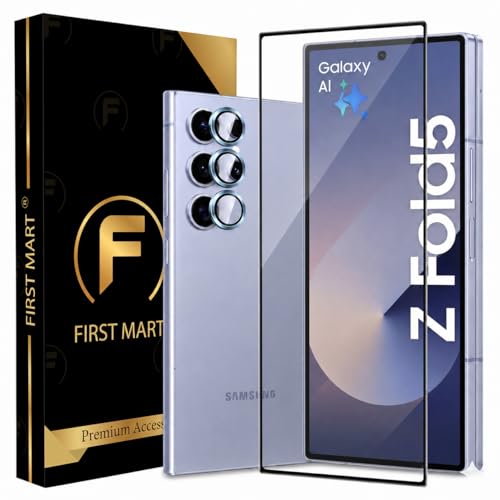 Image of FIRST MART Tempered Glass for Samsung Galaxy Z Fold 5 5G with Blue Camera Ring Guard & Installation Kit | HD Clear Edge-to-Edge Screen Protector, Scratch Resistant, Case-Friendly | Pack of 1