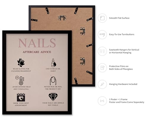 Image of Poster Master Nails Aftercare Advice Print - Fashion Poster - Manicure Art - Trendy Gift for Men, Women & Fashionista - Chic Decor for Salon, Spa or Nail Bar - 8x10 Black Framed