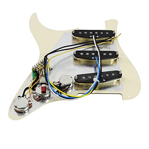 FLEOR pré-câblé Stratocaster Pickguards Alnico 5 micros SSS 11 trous Strat guitare chargé Pickguard, 3 plis crème - Les Beatles, Paul McCartney, John Lennon, RIngo Starr, George Harrison FLEOR pré-câblé Stratocaster Pickguards Alnico 5 micros SSS 11 trous Strat guitare chargé Pickguard, 3 plis crème – Image 6