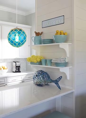 Blue Pendant Light Coastal Pendant Light Nautical Pendant Lighting Beach House Lighting Fixtures Ocean Lighting Fixture Coastal Hanging Light Fixtures Fish Float Glass Ball Lighting(Bulb Incl. - Image 7