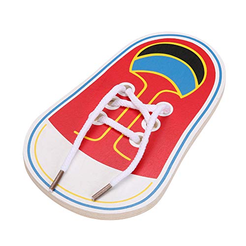 (Pack of 2) Wooden Lacing Shoe Learn to Tie Shoelaces, Fine Motor Skills Threading Board Game - Thumbnail 6