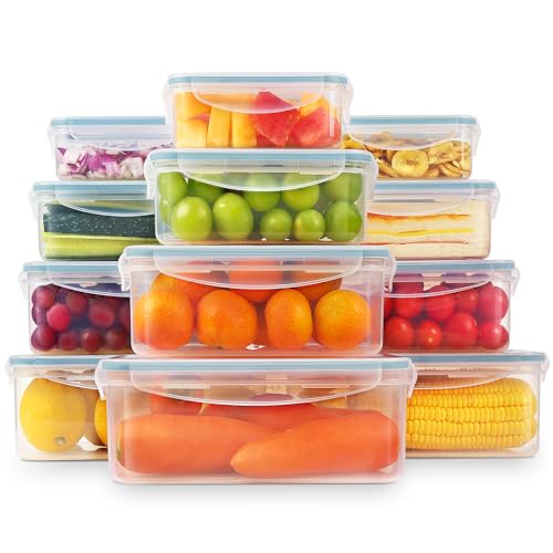 YASHE Food Storage Containers – 24 Pieces (12 Containers & 12 Lids) Plastic Food Containers with Lids, Airtight Pantry & Kitchen Containers, Leak-Proof, Stackable, Reusable