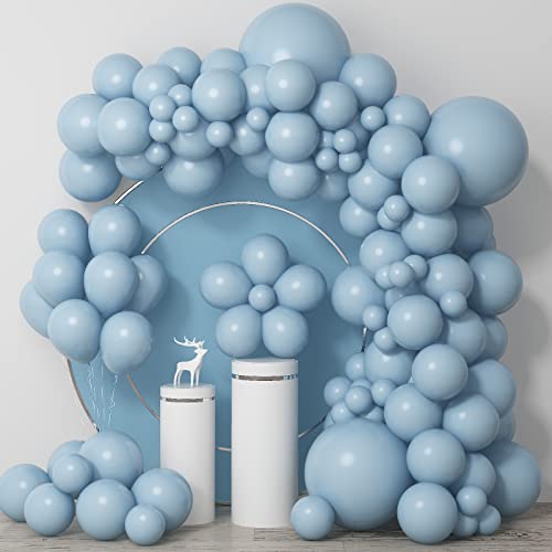 Image of Dusty Blue Balloons Different Sizes Double Stuffed Balloon Garland 18 12 10 5inch Latex Slate Balloon Pastel Blue Balloon Arch Kit for Neutral Birthday Party Decoration Baby Shower