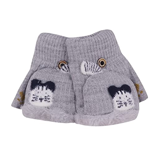 Kids Toddlers Cute Reindeer Fleece Lined Gloves Convertible Flip Top Fingerless Mittens for Boys Girls