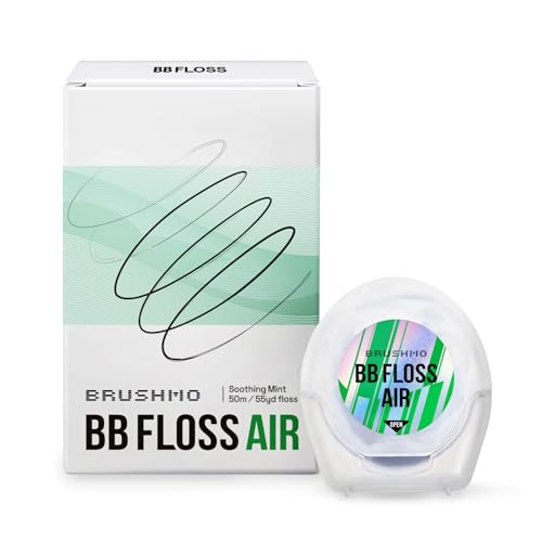 Brushmo Black Floss Air (BB Floss Air) - Ultra Soft & Thin Expanding Gum-Friendly Soothing Mint Dental Floss Natural Wax Helps Remove Plaque from Teeth US-Dentist Designed PTFE & PFAS Free 55 yd