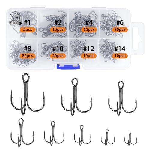 UCEC Fishing Hooks Treble Hooks Kit for Saltwater Freshwater, High...