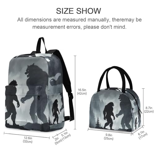 Backpack Lunch Box Set Large Capacity Travel Backpacks and Insulated Lunch Bag for Commute Hiking Picnic Shade Of Werewolf Print2