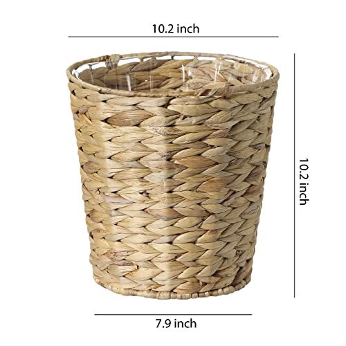 Image of Bathroom Wastebasket - Hand-Woven Water Hyacinth Wicker Decorative Trash Can, Seagrass Garbage Bin
