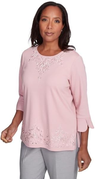 Alfred Dunner Women's Estate of Mind Lace Cutout Split Sleeve Top - Image 2
