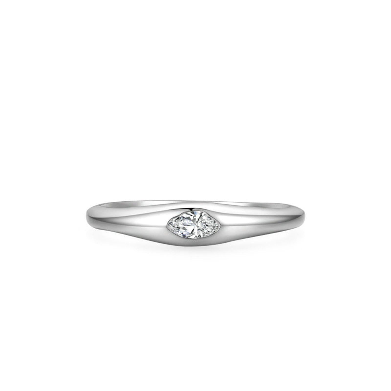 Bague Femme Or 9/14/18 carats, Anneau Empilable Sertie de Moissanite Marquise, Bague Fine Polie Or Blanc Personnalisée