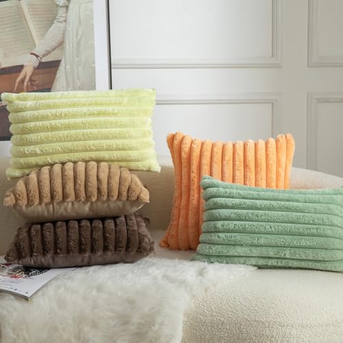 Mandioo Pack of 2 Decorative Throw Pillow Covers Faux Fur Striped Plush Soft Cushion Covers Pillow Cases Bedroom Living Room Sofa Home 18x18 Inch 45 x 45 cm Dark Brown by MANDIOO - Used condition - Image 5