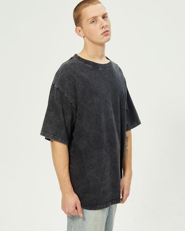 3 Pack Men's Oversized Heavy Cotton T-Shirts Vintage Tee Loose Fit Short Sleeve Casual Shirts for Men3