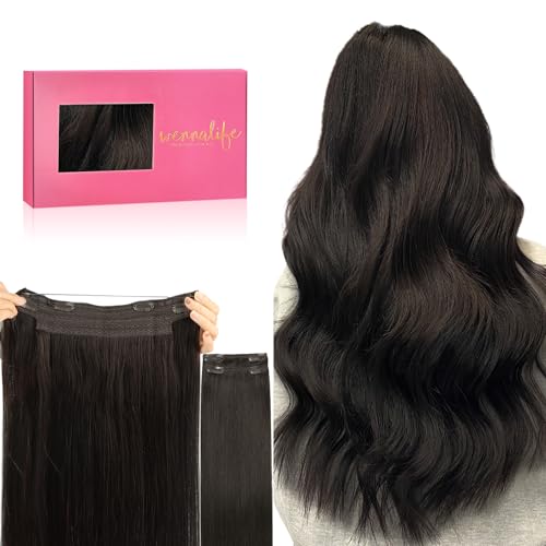 WENNALIFE Wire Hair Extensions (Increase 50% Lifespan) Real Human Hair 20 inch 140g Dark Brown Remy Hair Invisible Transparent Wire Fish Line Straight Reusable Natural