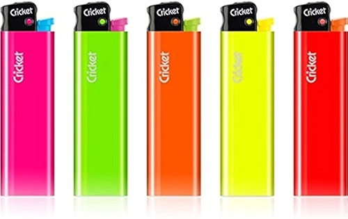 Cricket Isqueiros descartáveis Originais, Fluo, Pacote com 10