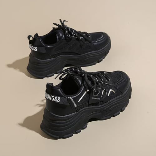 Womens Leather Lace Up Chunky Sneakers Fashion Platform Non-Slip Cute Shoes Casual Dad Walking Driving Travel Shoes3