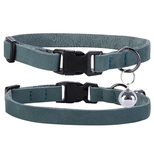 DAIHAQIKO Leather Cat Collar with Bell, Cat Collar, Kitten Collar, Small and Big Cat Collar for Boy Girl Cats（9.8
