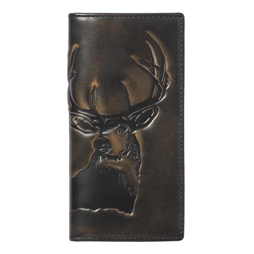 House of Jack Co. Deer Long Bifold Wallet for Men and Outdoorsmen, Rodeo Wallet, Full Grain Cowhide Leather Wallet, Black