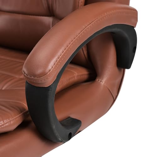 Image of GOYALSON Leatherette Double Cushion Office Guest Chair Sleek, Comfortable Seating for Visitors in Lobby, Reception (3, Brown, Double Pipe Chrome Steel Frame)