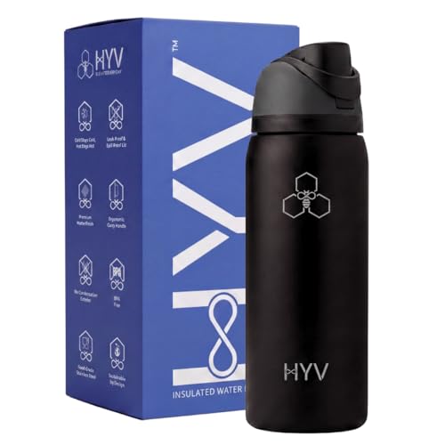 Image of HYV DualFlow Insulated Stainless Steel Water Bottle 1 Litre | Dual-Cap Sipper & Chug for Adults & Kids | Leakproof, BPA-Free, Hot & Cold Thermos | Gym, Sports, Travel, School Flask | Midnight Black