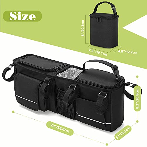 HODRANT Double Stroller Organizer Compatible with BOB Duallie & Compatible with Baby Jogger City Mini GT2 Stroller, Double Stroller Parent Console with Detachable Cooler & Cup Holder, Patent Pending