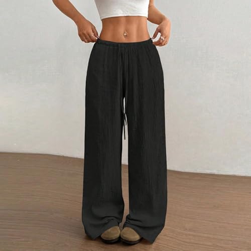 Travel Pants Drawstring Elastic Waist Casual Palazzo Pants Wide Leg Beach Trousers with Pockets3