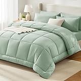CozyLux Twin XL Comforter Set Sage Green, 5 Pieces Twin Extra Long Bed in a Bag for College Dorm, All Season Bedding Set with Stitch Quilted Comforter, Flat Sheet, Fitted Sheet, Pillowcases
