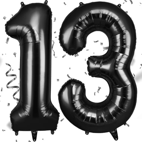 OFFCUP Luftballon Zahlen 13, Schwarz 13 Geburtstag Zahlen Ballon | 101cm Groß Folienballon 40 Zoll Helium Ballons zum Mädchen Junge Geburtstag Party Deko Abschluss Jubiläums（13, Sc