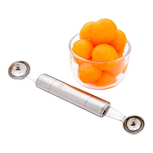 image for Dual Double Sided Melon Baller, Smooth Round Melon Balls - Stainless S
