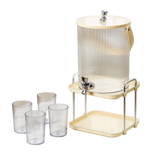 Conutoo家庭用 来客用 おしゃれ 可愛い 大容量 広口 割れにくい お手入れ簡単 アウトドア ジュース お茶 パーティー ドリンクディスペンサー冷蔵庫対応 蛇口付き ピッチャー ジャグ プラスチック製 蓋付き ハンドル付き 業務用 (5.0L,冷水ポ