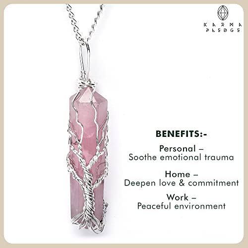 Handcrafted Crystal Pendant; Spiritual Healing Crystal Necklace Pendant; Chakra Necklace For Women & Men; Crystal Jewellery Protection Necklace By Karma Pledge (Rose Quartz Double Point Pencil) #TOP2