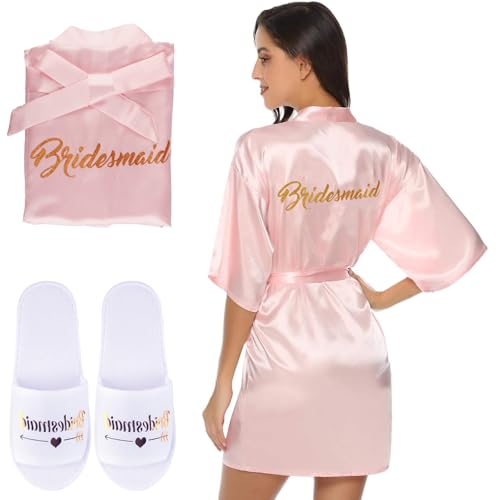 Moiuguli Morgenmantel für Hochzeit, Satin Braut/Brautjungfern Bademantel V...